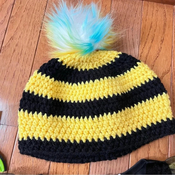Halloween BEE Dress Costume Toddler Yellow Black Floral Striped Hat Beanie T3/T4 - Picture 4 of 16